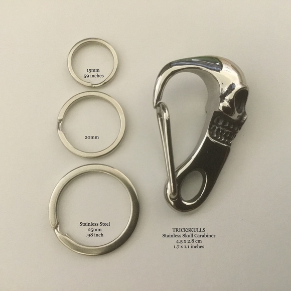 Skull Clip Carabiner Keychain Wallet Stainless Chain Hook & DIY Split Ring Kit - Picture 3 of 7